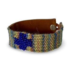Handmade Beaded Navajo Cross Hand Woven Silk & Leather Cuff Bracelet